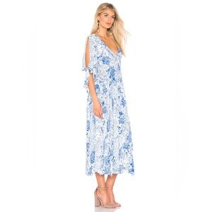 Free People Forever Always Pleated Midi Dress Blue White Floral Sz 2